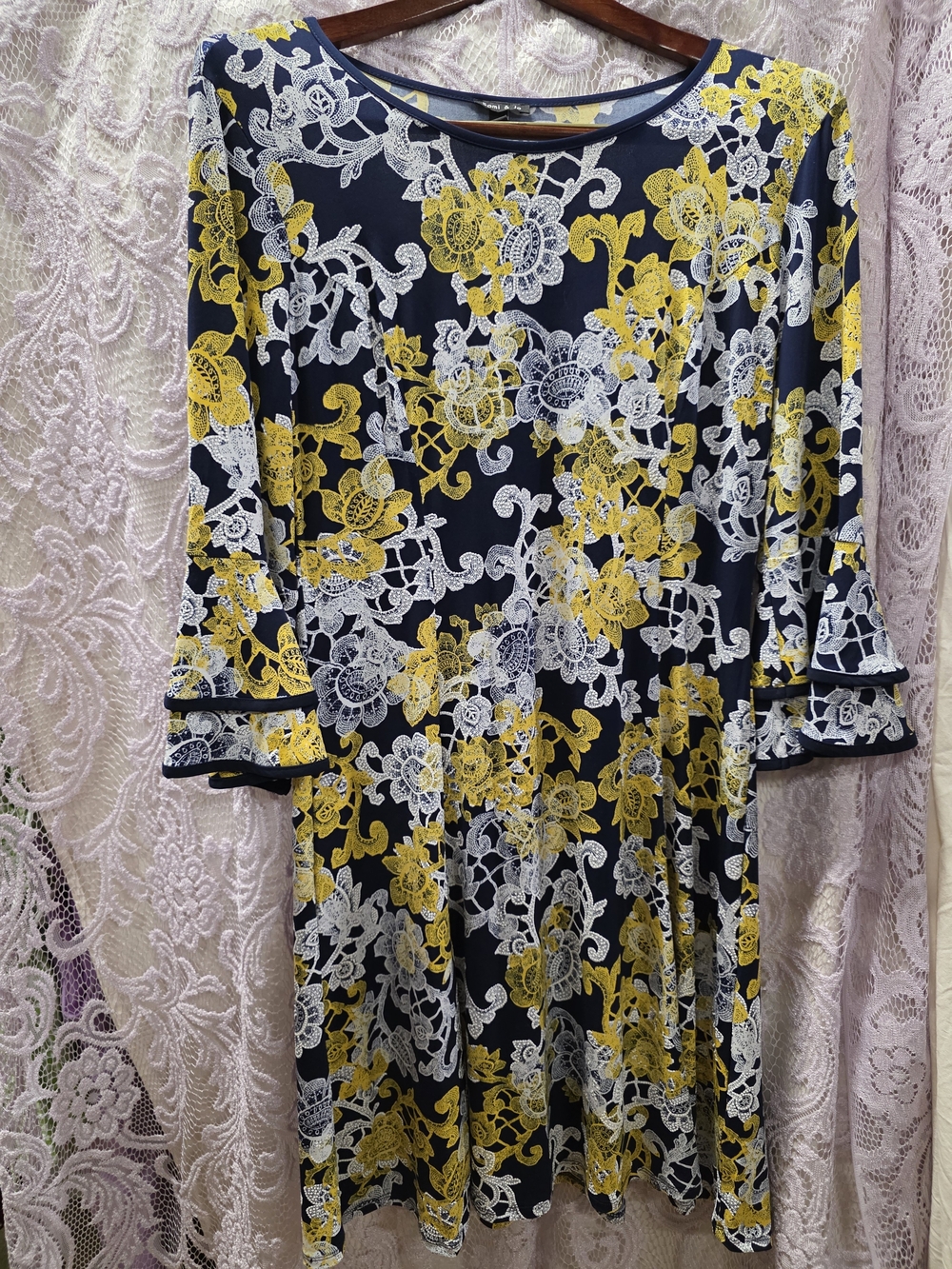 Sami & Jo Navy Dress with Yellow and White Floral Lace Print